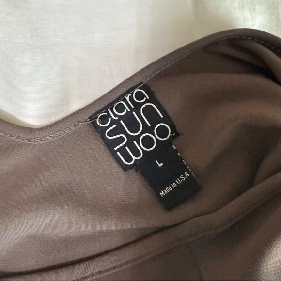 Clara Sun Woo Women's Size Large Faux Wrap 3/4 Sleeve Dress Brown Stretch Fit - Picture 3 of 5